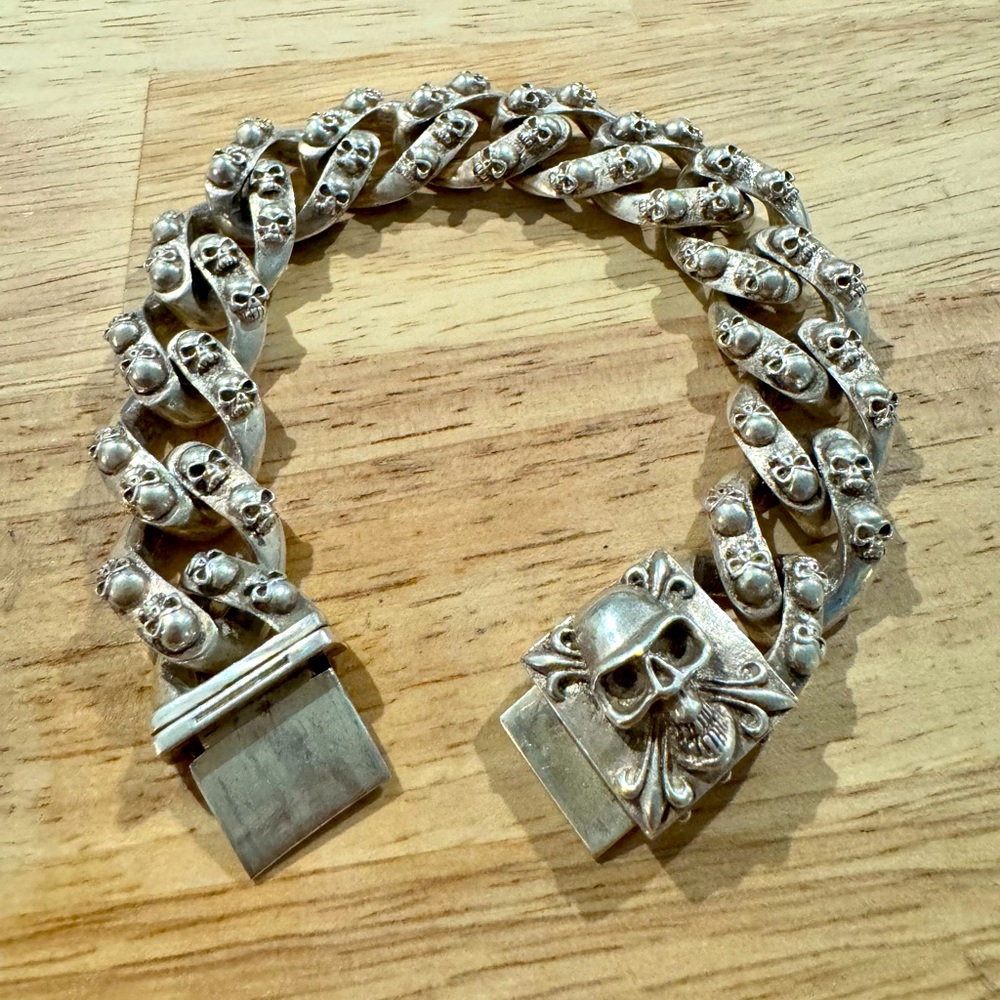 Tribal Sterling Silver Skull Bracelet - Chrome Hearts inspired Jewelry
